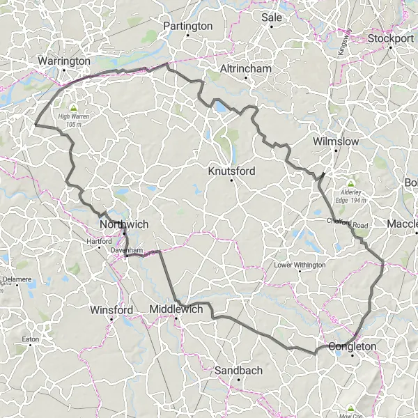 Map miniature of "Cheshire Canal Ride" cycling inspiration in Merseyside, United Kingdom. Generated by Tarmacs.app cycling route planner