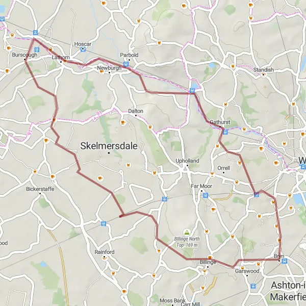 Map miniature of "Discover the Heart of the Borough - Garswood 46km Adventure" cycling inspiration in Merseyside, United Kingdom. Generated by Tarmacs.app cycling route planner