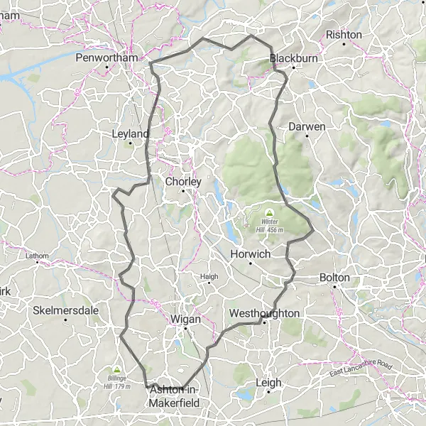 Map miniature of "The Lancashire Meander - Road Cycling Extravaganza" cycling inspiration in Merseyside, United Kingdom. Generated by Tarmacs.app cycling route planner