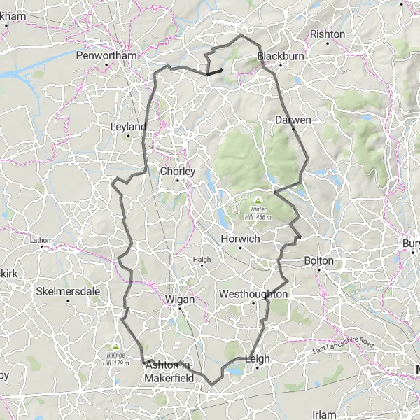 Map miniature of "Exploring the Hidden Gems of Lancashire's Heritage" cycling inspiration in Merseyside, United Kingdom. Generated by Tarmacs.app cycling route planner
