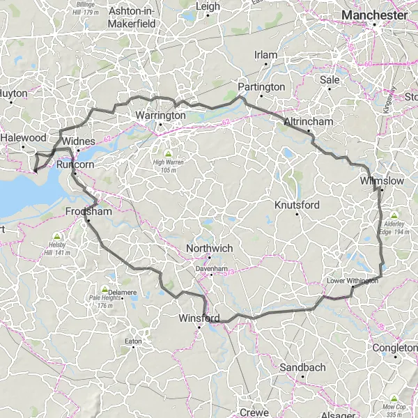 Map miniature of "Hale and Back Road Cycling Route" cycling inspiration in Merseyside, United Kingdom. Generated by Tarmacs.app cycling route planner
