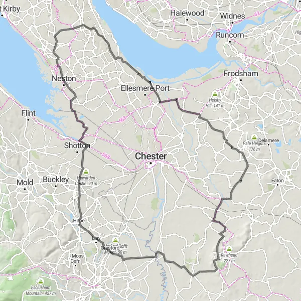 Map miniature of "Heswall to Eastham Village and Beyond" cycling inspiration in Merseyside, United Kingdom. Generated by Tarmacs.app cycling route planner