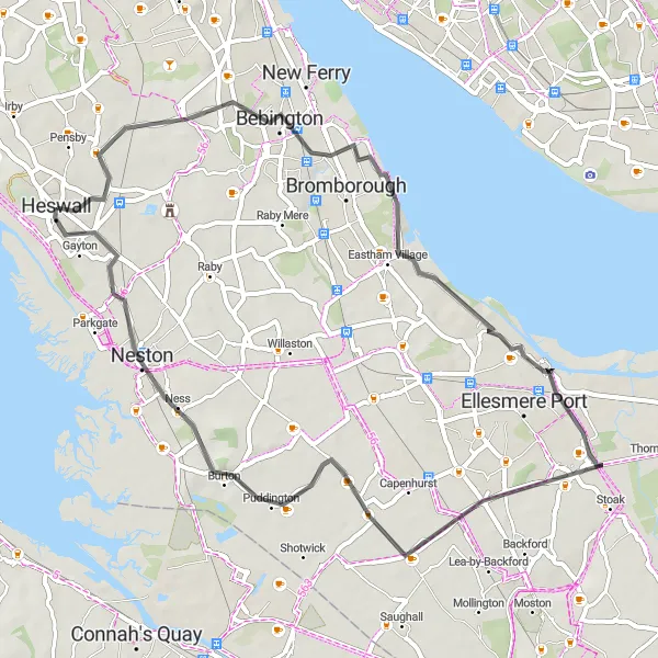 Map miniature of "Heswall to Neston Scenic Route" cycling inspiration in Merseyside, United Kingdom. Generated by Tarmacs.app cycling route planner