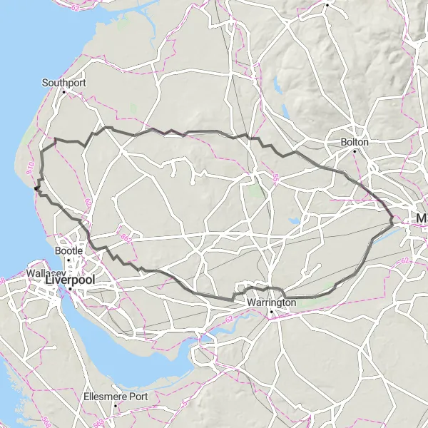 Map miniature of "The Countryside Explorer" cycling inspiration in Merseyside, United Kingdom. Generated by Tarmacs.app cycling route planner