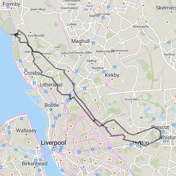 Map miniature of "The Litherland Loop" cycling inspiration in Merseyside, United Kingdom. Generated by Tarmacs.app cycling route planner