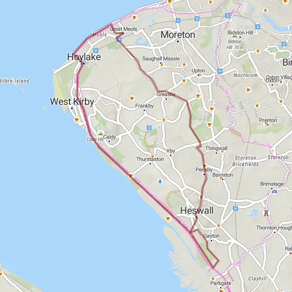 Map miniature of "Heswall to Meols Coastal Delight" cycling inspiration in Merseyside, United Kingdom. Generated by Tarmacs.app cycling route planner