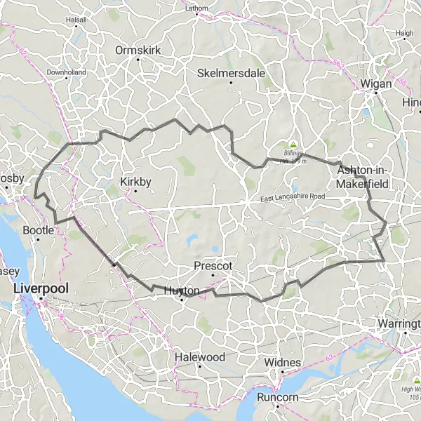 Map miniature of "Litherland to West Derby" cycling inspiration in Merseyside, United Kingdom. Generated by Tarmacs.app cycling route planner