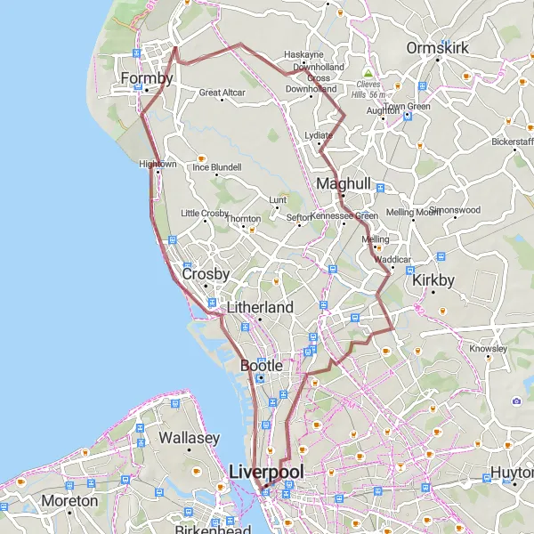 Map miniature of "The Coastal Loop" cycling inspiration in Merseyside, United Kingdom. Generated by Tarmacs.app cycling route planner