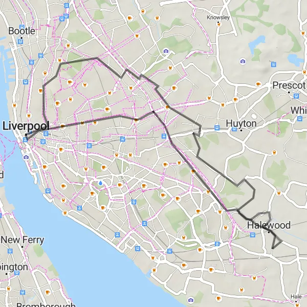 Map miniature of "The City Discovery" cycling inspiration in Merseyside, United Kingdom. Generated by Tarmacs.app cycling route planner