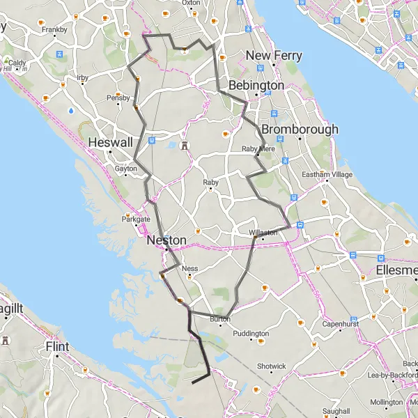 Map miniature of "The Wirral Way" cycling inspiration in Merseyside, United Kingdom. Generated by Tarmacs.app cycling route planner