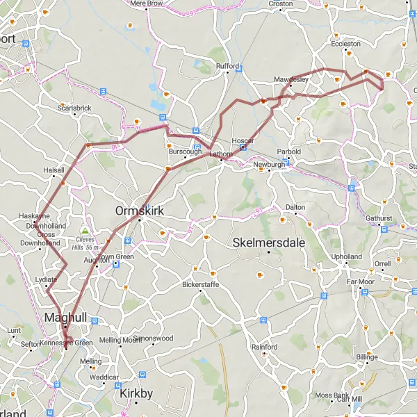 Map miniature of "Halsall Discovery Ride" cycling inspiration in Merseyside, United Kingdom. Generated by Tarmacs.app cycling route planner