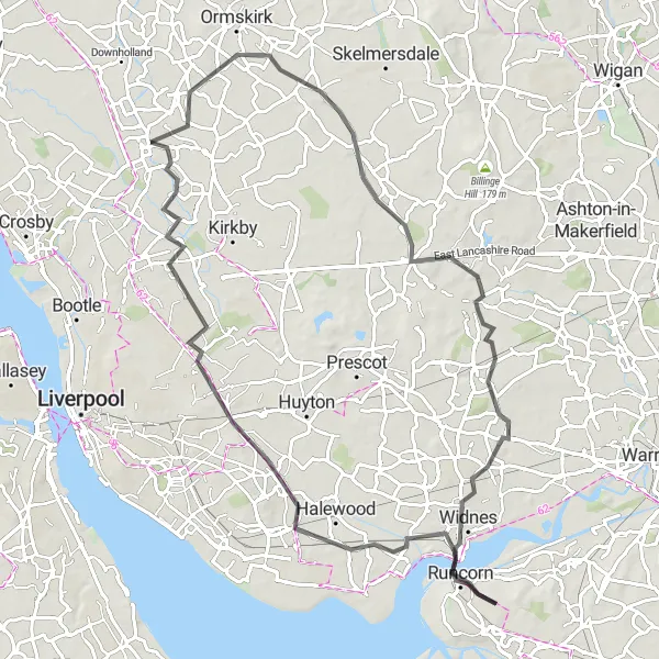 Map miniature of "Childwall and Aintree Circuit" cycling inspiration in Merseyside, United Kingdom. Generated by Tarmacs.app cycling route planner