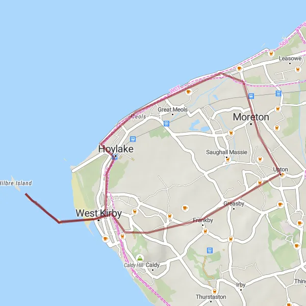 Map miniature of "The Caldy Loop" cycling inspiration in Merseyside, United Kingdom. Generated by Tarmacs.app cycling route planner