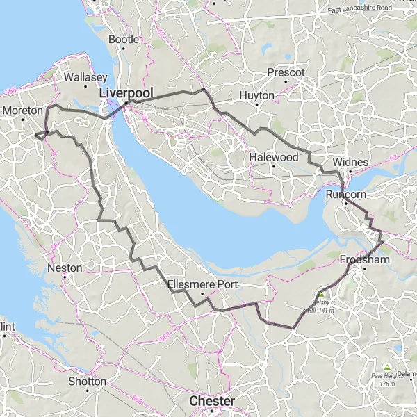 Map miniature of "Wirral Explorer" cycling inspiration in Merseyside, United Kingdom. Generated by Tarmacs.app cycling route planner