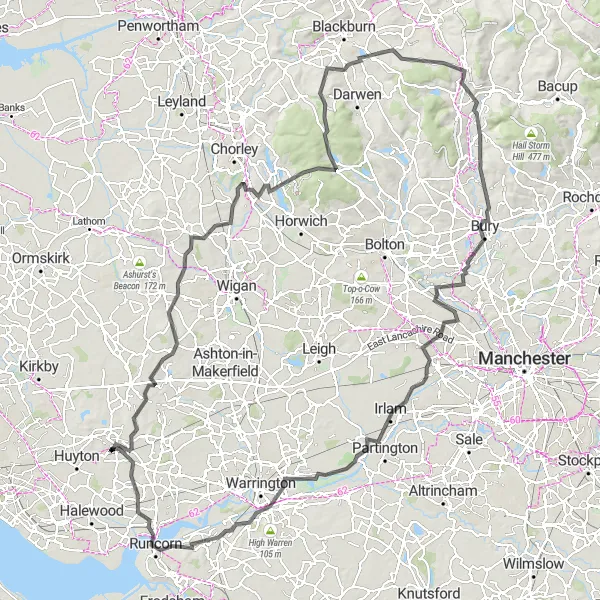 Map miniature of "The Mersey Valley Challenge" cycling inspiration in Merseyside, United Kingdom. Generated by Tarmacs.app cycling route planner