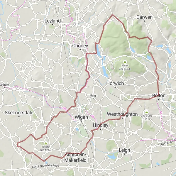 Map miniature of "The Hilltop Challenge" cycling inspiration in Merseyside, United Kingdom. Generated by Tarmacs.app cycling route planner