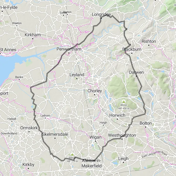 Map miniature of "Preston Panorama" cycling inspiration in Merseyside, United Kingdom. Generated by Tarmacs.app cycling route planner