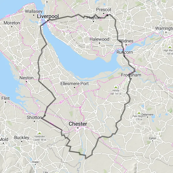 Map miniature of "Rainhill to Liverpool Road Cycling Route" cycling inspiration in Merseyside, United Kingdom. Generated by Tarmacs.app cycling route planner