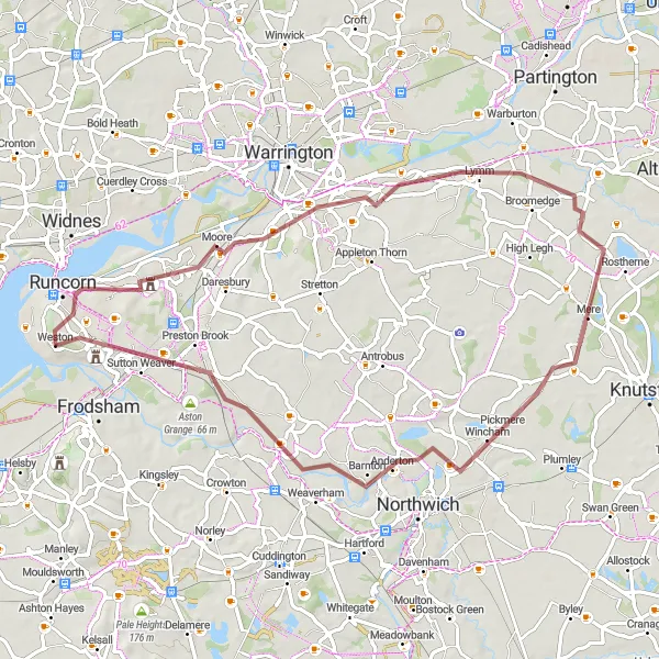 Map miniature of "Exploring the Cheshire Countryside" cycling inspiration in Merseyside, United Kingdom. Generated by Tarmacs.app cycling route planner