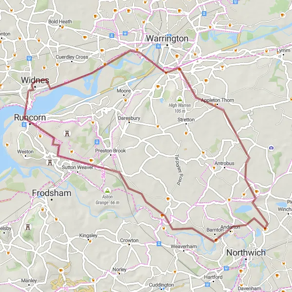 Map miniature of "Widnes Warth and Village Exploration" cycling inspiration in Merseyside, United Kingdom. Generated by Tarmacs.app cycling route planner