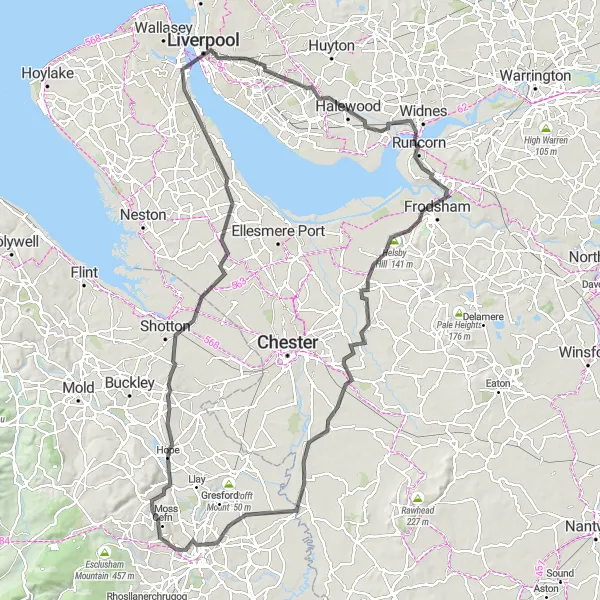 Map miniature of "Cheshire Explorer" cycling inspiration in Merseyside, United Kingdom. Generated by Tarmacs.app cycling route planner