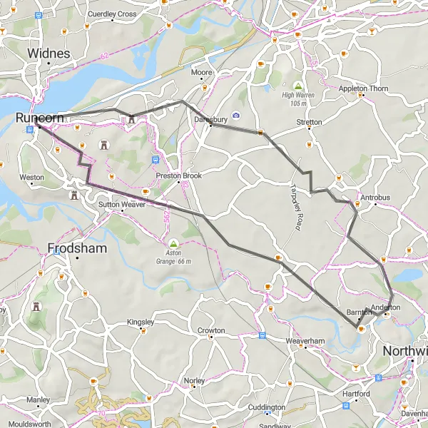 Map miniature of "Creamfields and Cheshire Charm" cycling inspiration in Merseyside, United Kingdom. Generated by Tarmacs.app cycling route planner