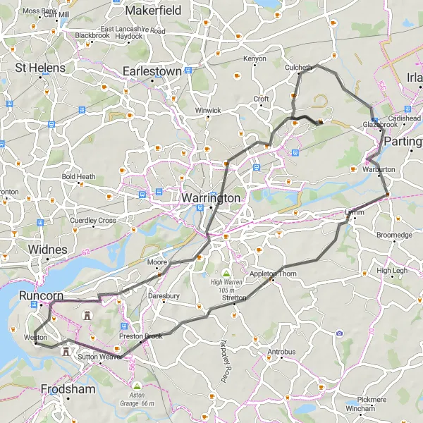 Map miniature of "Halton Castle Loop" cycling inspiration in Merseyside, United Kingdom. Generated by Tarmacs.app cycling route planner