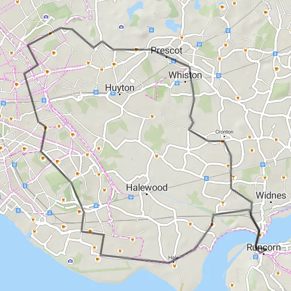 Map miniature of "Cycle through Scenic Landscapes and Historic Villages" cycling inspiration in Merseyside, United Kingdom. Generated by Tarmacs.app cycling route planner