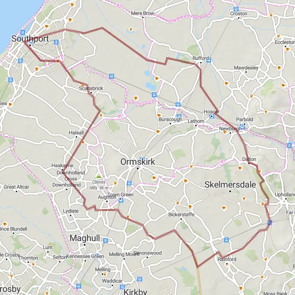 Map miniature of "Meols Cop Gravel Adventure" cycling inspiration in Merseyside, United Kingdom. Generated by Tarmacs.app cycling route planner