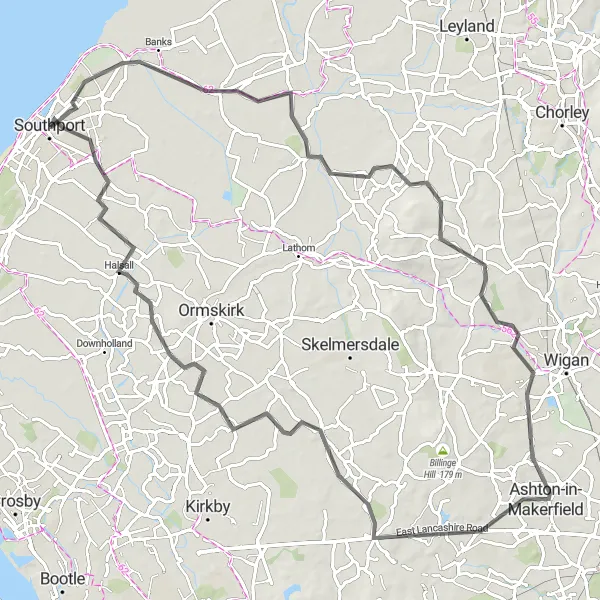 Map miniature of "The Southport Loop" cycling inspiration in Merseyside, United Kingdom. Generated by Tarmacs.app cycling route planner