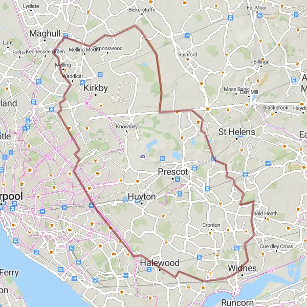 Map miniature of "Merseyside Gravel Adventure" cycling inspiration in Merseyside, United Kingdom. Generated by Tarmacs.app cycling route planner