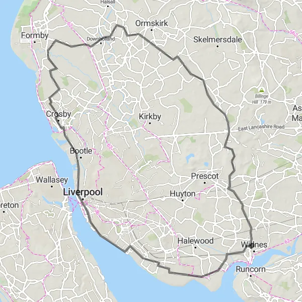 Map miniature of "The Merseyside Adventure" cycling inspiration in Merseyside, United Kingdom. Generated by Tarmacs.app cycling route planner