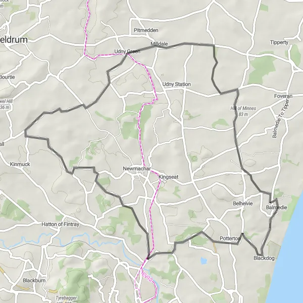 Map miniature of "The Greenery Tour" cycling inspiration in North Eastern Scotland, United Kingdom. Generated by Tarmacs.app cycling route planner