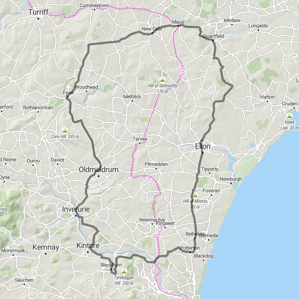Map miniature of "Hill of Barra Circuit" cycling inspiration in North Eastern Scotland, United Kingdom. Generated by Tarmacs.app cycling route planner