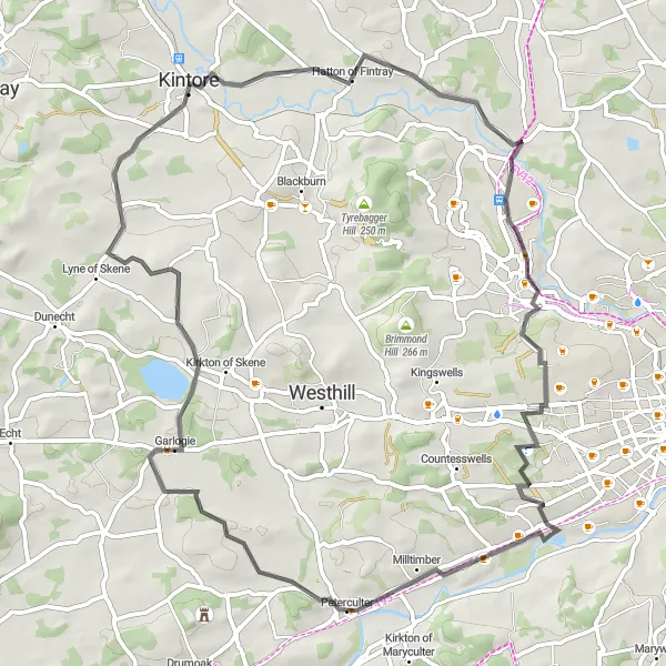 Map miniature of "Peterculter Loop" cycling inspiration in North Eastern Scotland, United Kingdom. Generated by Tarmacs.app cycling route planner