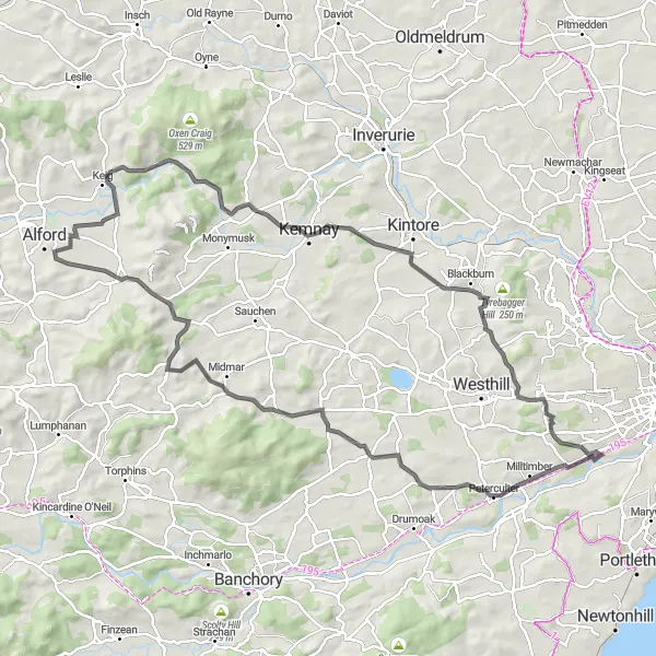 Map miniature of "Cults to Countesswells loop" cycling inspiration in North Eastern Scotland, United Kingdom. Generated by Tarmacs.app cycling route planner