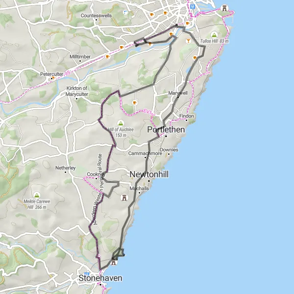 Map miniature of "Kaimhill to Garthdee Escape" cycling inspiration in North Eastern Scotland, United Kingdom. Generated by Tarmacs.app cycling route planner