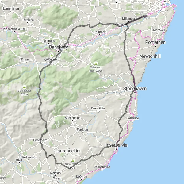 Map miniature of "Netherley to Cairn O'Mount Expedition" cycling inspiration in North Eastern Scotland, United Kingdom. Generated by Tarmacs.app cycling route planner