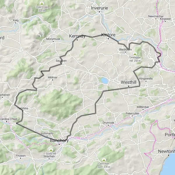 Map miniature of "Banchory Loop" cycling inspiration in North Eastern Scotland, United Kingdom. Generated by Tarmacs.app cycling route planner