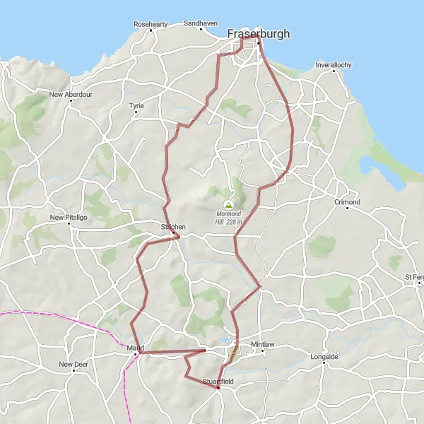 Map miniature of "Fraserburgh Gravel Adventure" cycling inspiration in North Eastern Scotland, United Kingdom. Generated by Tarmacs.app cycling route planner