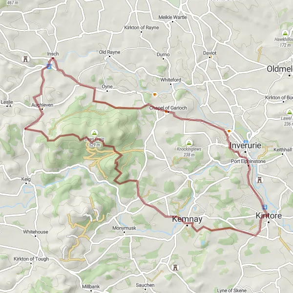 Map miniature of "Gravel Adventure in Insch" cycling inspiration in North Eastern Scotland, United Kingdom. Generated by Tarmacs.app cycling route planner