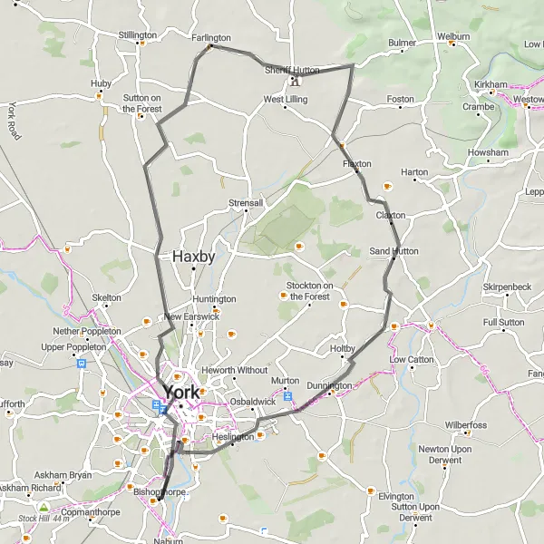 Map miniature of "The York Explorer" cycling inspiration in North Yorkshire, United Kingdom. Generated by Tarmacs.app cycling route planner