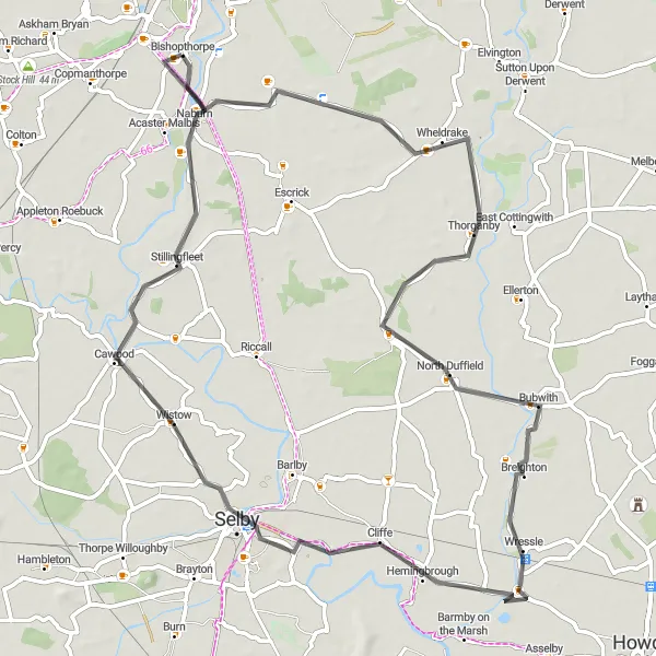 Map miniature of "Wheldrake and Stillingfleet Adventure" cycling inspiration in North Yorkshire, United Kingdom. Generated by Tarmacs.app cycling route planner