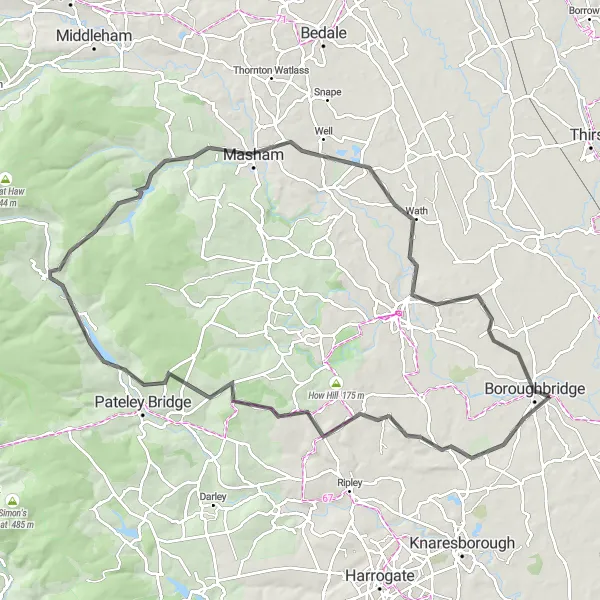 Map miniature of "Markington and Masham Loop" cycling inspiration in North Yorkshire, United Kingdom. Generated by Tarmacs.app cycling route planner