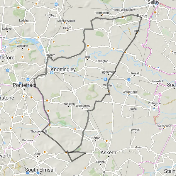 Map miniature of "The Brayton Barff Loop" cycling inspiration in North Yorkshire, United Kingdom. Generated by Tarmacs.app cycling route planner