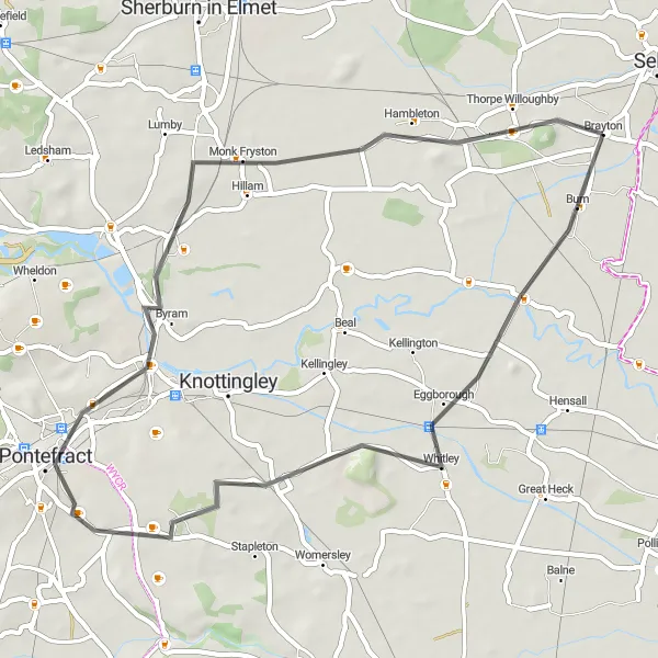 Map miniature of "Castle Crisscross" cycling inspiration in North Yorkshire, United Kingdom. Generated by Tarmacs.app cycling route planner