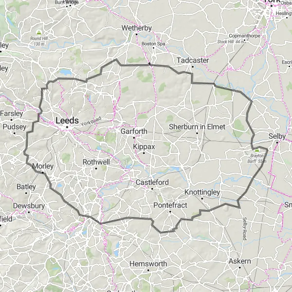 Map miniature of "Yorkshire Legends" cycling inspiration in North Yorkshire, United Kingdom. Generated by Tarmacs.app cycling route planner