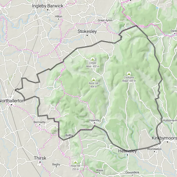 Map miniature of "Challenge through North Yorkshire" cycling inspiration in North Yorkshire, United Kingdom. Generated by Tarmacs.app cycling route planner