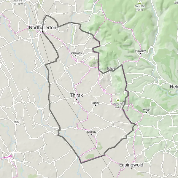 Map miniature of "Kirby Sigston and The Nab" cycling inspiration in North Yorkshire, United Kingdom. Generated by Tarmacs.app cycling route planner