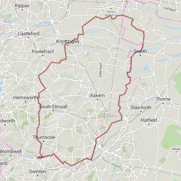 Map miniature of "The Pollington and Birkin Gravel Adventure" cycling inspiration in North Yorkshire, United Kingdom. Generated by Tarmacs.app cycling route planner